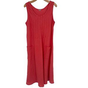 Puro Lino Womens orange Sleeveless Linen Dress Size Large pockets